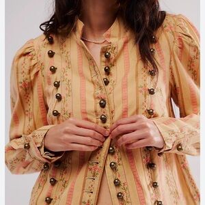 Vintage Style Floral Striped Blouse